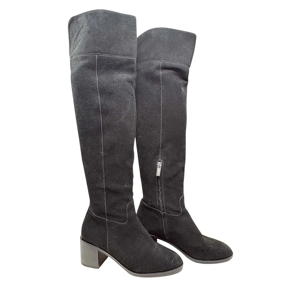 Michael Kors Black Suede Over the Knee Tall Block Heel Boots Size 7.5M